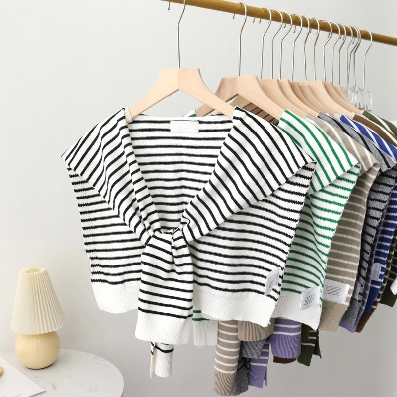 Classic Striped Outer Shawl Women's Fake Collar Decorative Waistcoat Air-conditioned Room Shoulder-matching Spring And Autumn Multi-functional Scarf