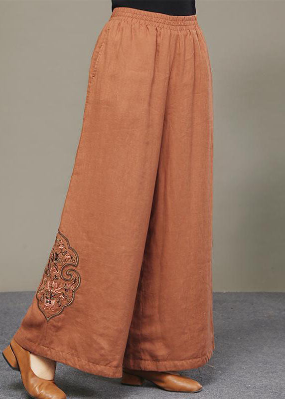 Boutique Black Embroidered Pockets Linen Pants Spring