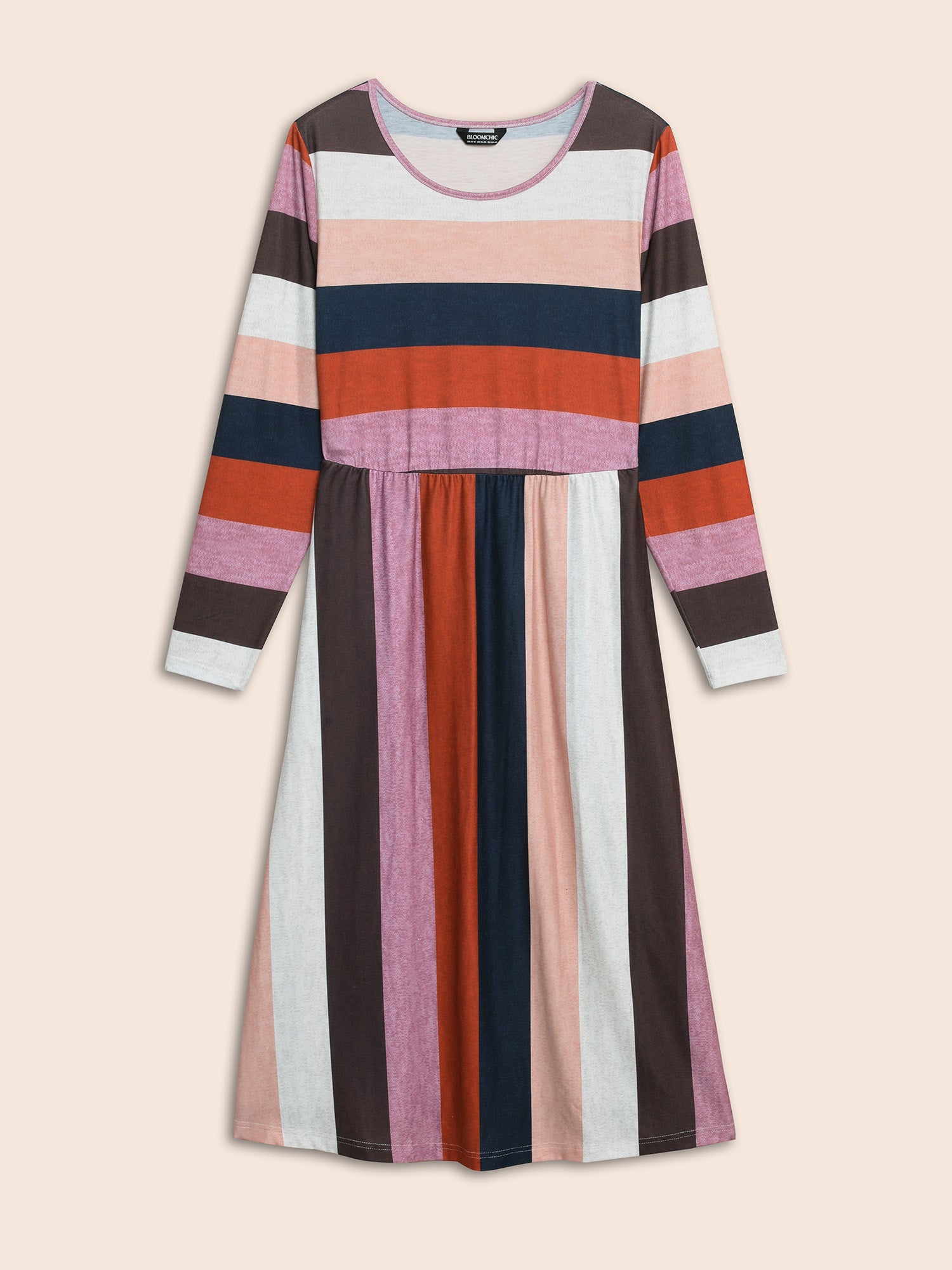Striped Contrast Crew Neck Knit Dress