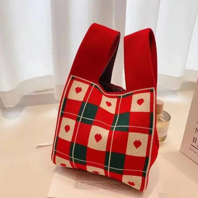 Women's Small Knit Color Block Streetwear Square Open Shoulder Bag