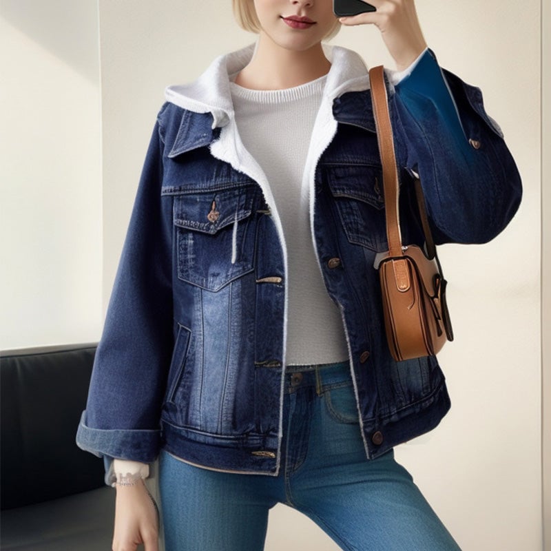💥Hot Sale🎉Women's Removable Hooded Short Denim Jacket