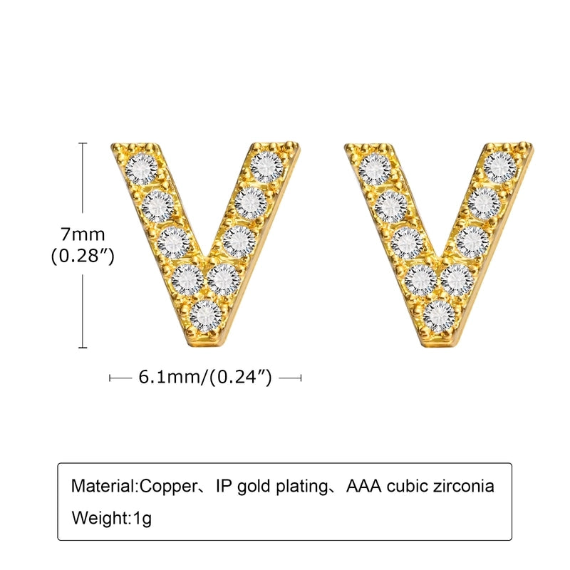 1 Pair Minimalist Letter Inlay Copper Zircon Ear Studs