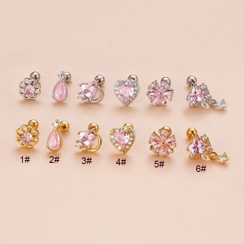 1 Piece Ear Cartilage Rings & Studs Sweet Heart Shape Flower 316L Stainless Steel  Copper Plating Zircon