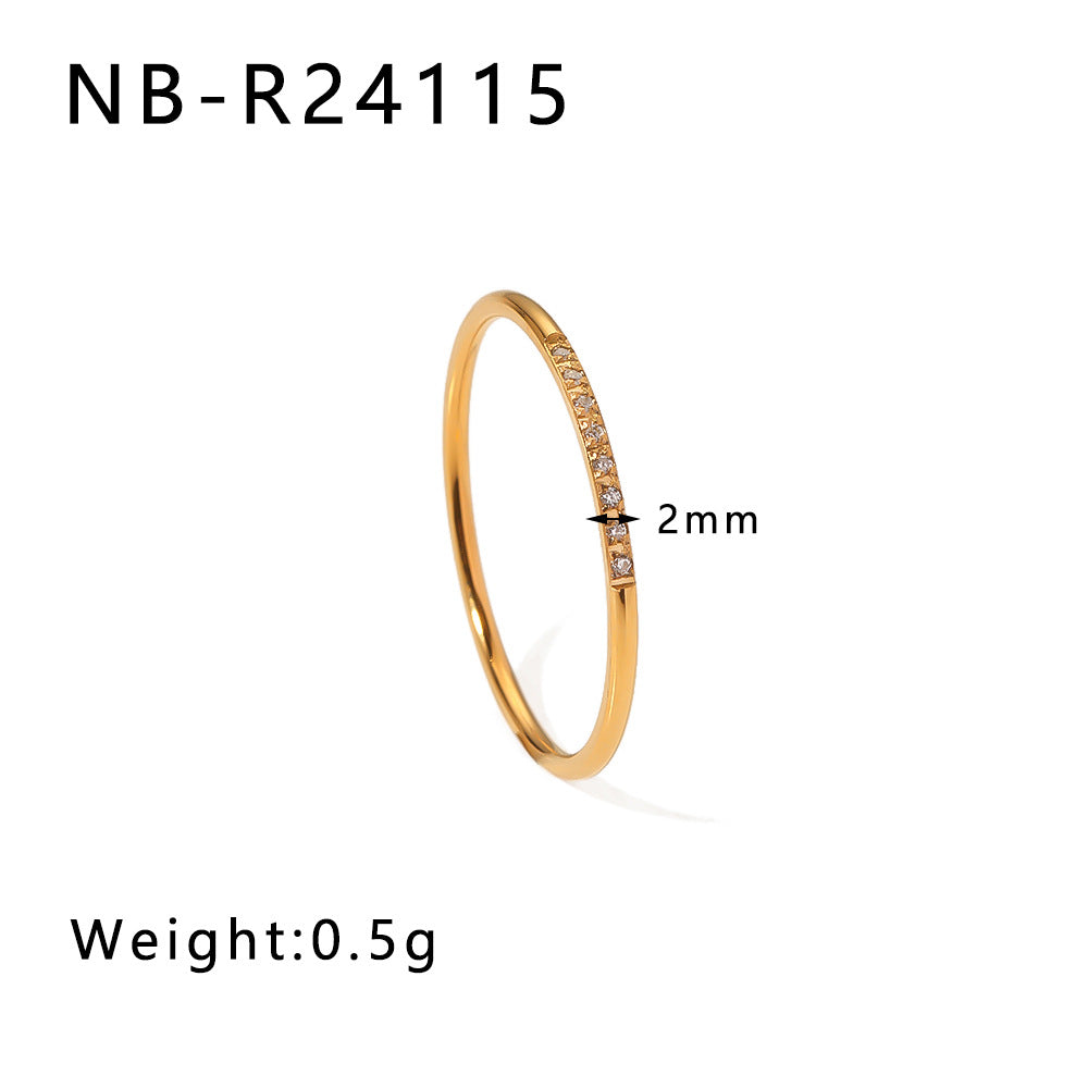 Popular Stainless Steel Diamond-Studded Sparkling Style Elegant Ladies Twist Texture Stacking