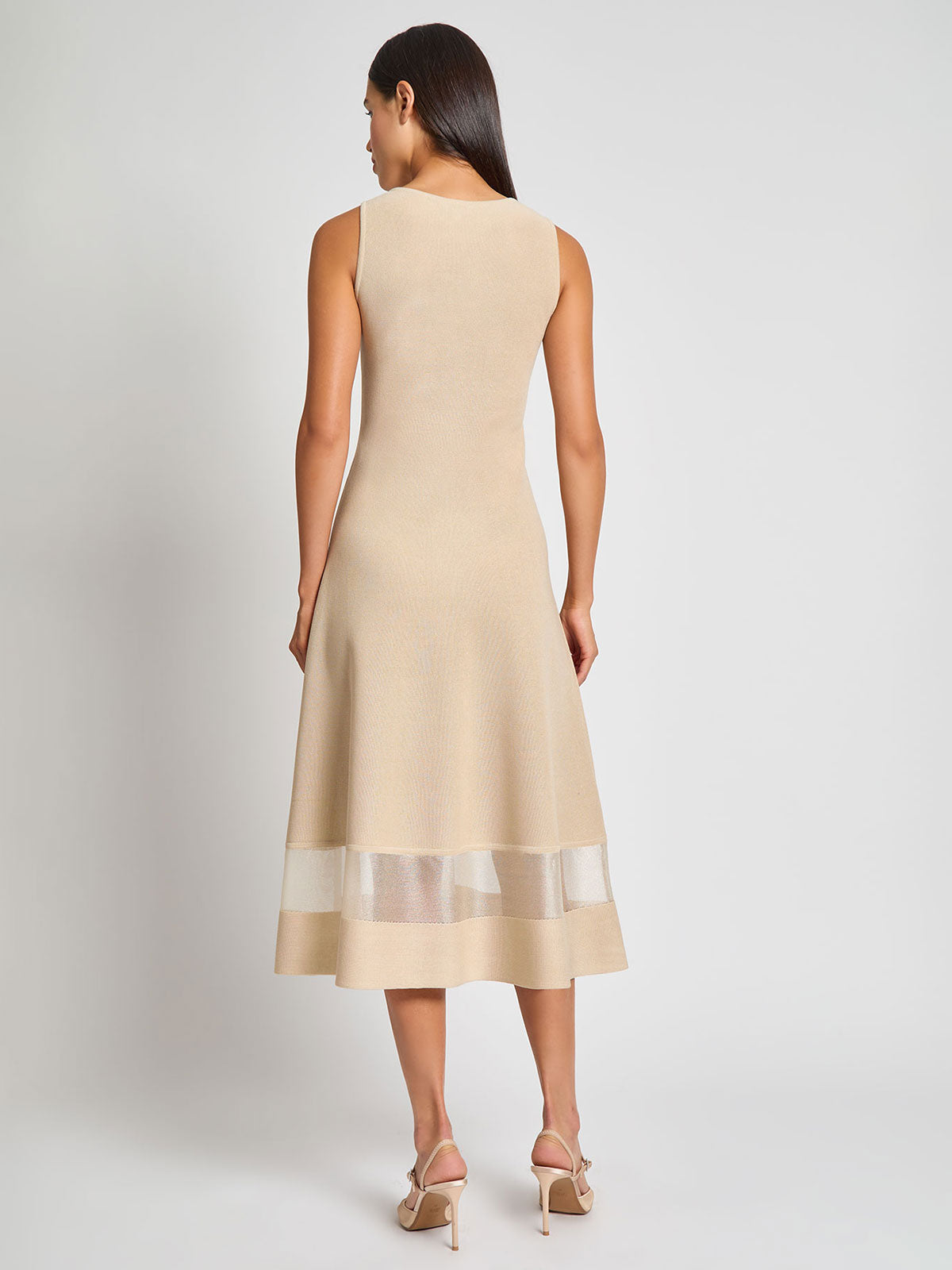 Fit-and-Flare Sheer Hem Knit Midi Dress, Biscotti - Modern Fit