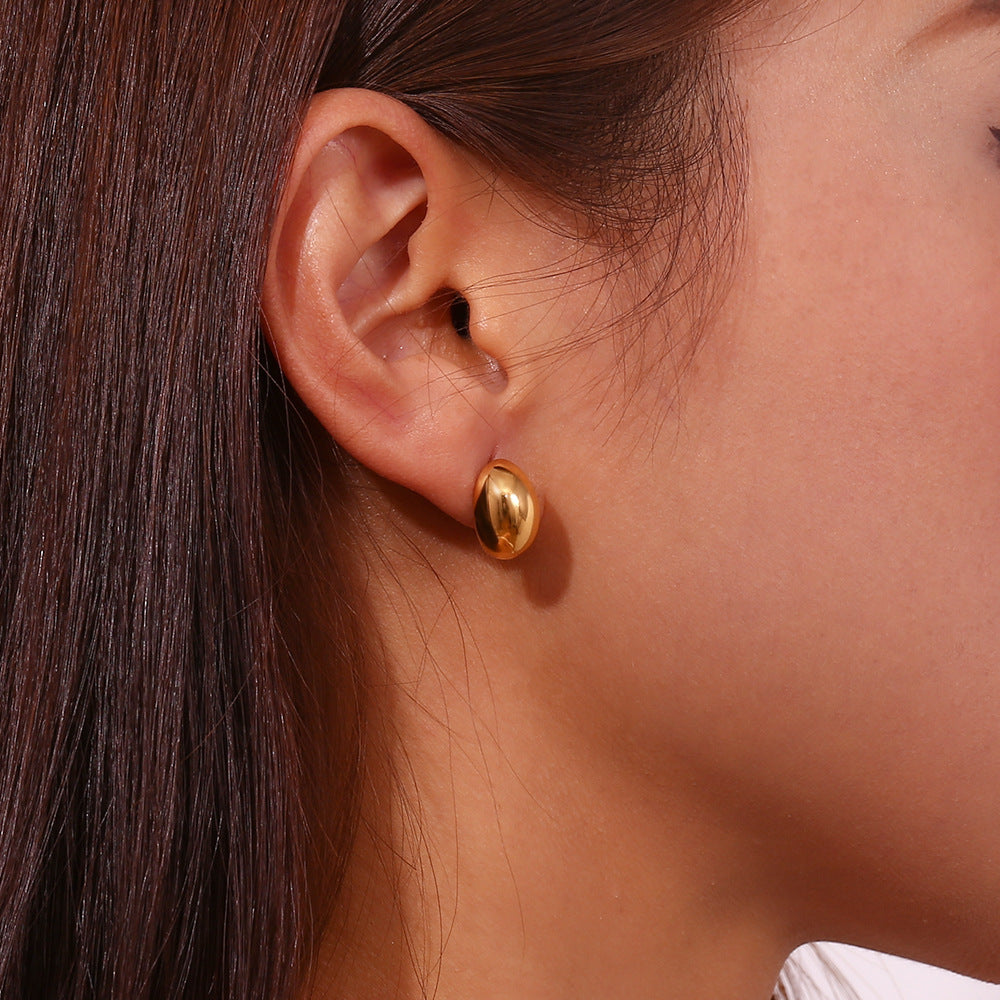 Fashion Ellipse Geometric Stainless Steel 18K Gold Plated Stud Earrings
