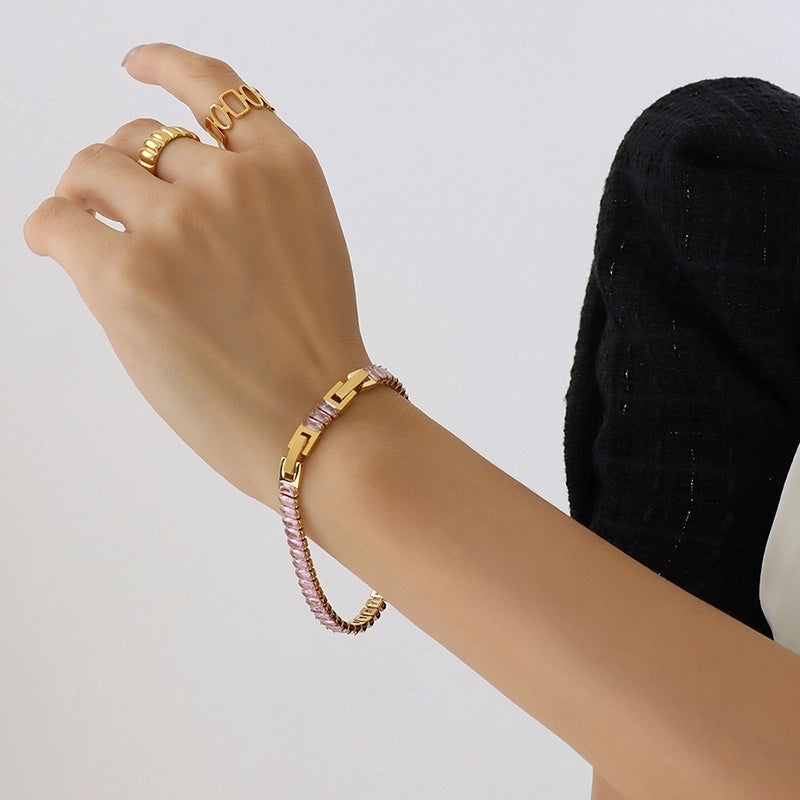 Geometric Titanium Steel Splicing Zircon Bracelets Necklace
