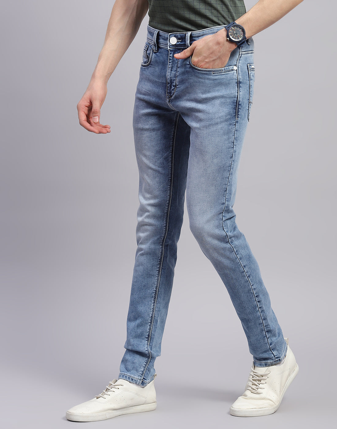 Men Blue Light Wash Skinny Fit Denim