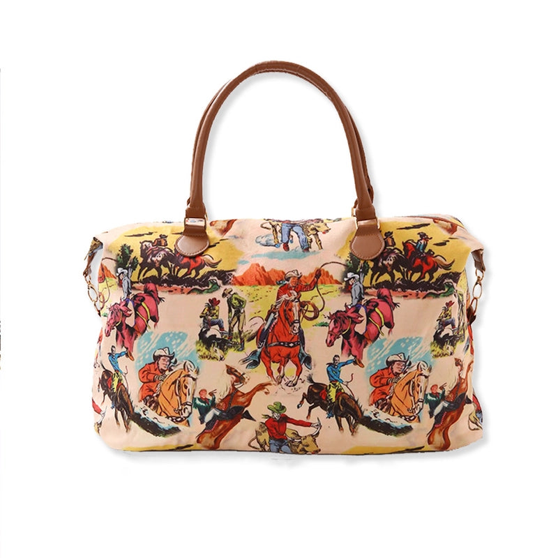 Women's Pu Leather Canvas Printing Vintage Style Classic Style Square Zipper Handbag Travel Bag