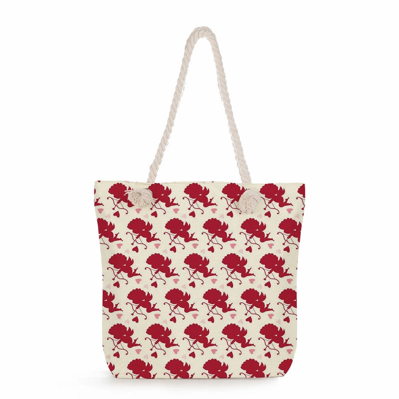 Women's Cotton And Linen Heart Shape Classic Style Square Zipper Tote Bag