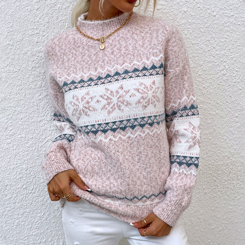 Vintage Jacquard Half Turtleneck Snowflake Sweater