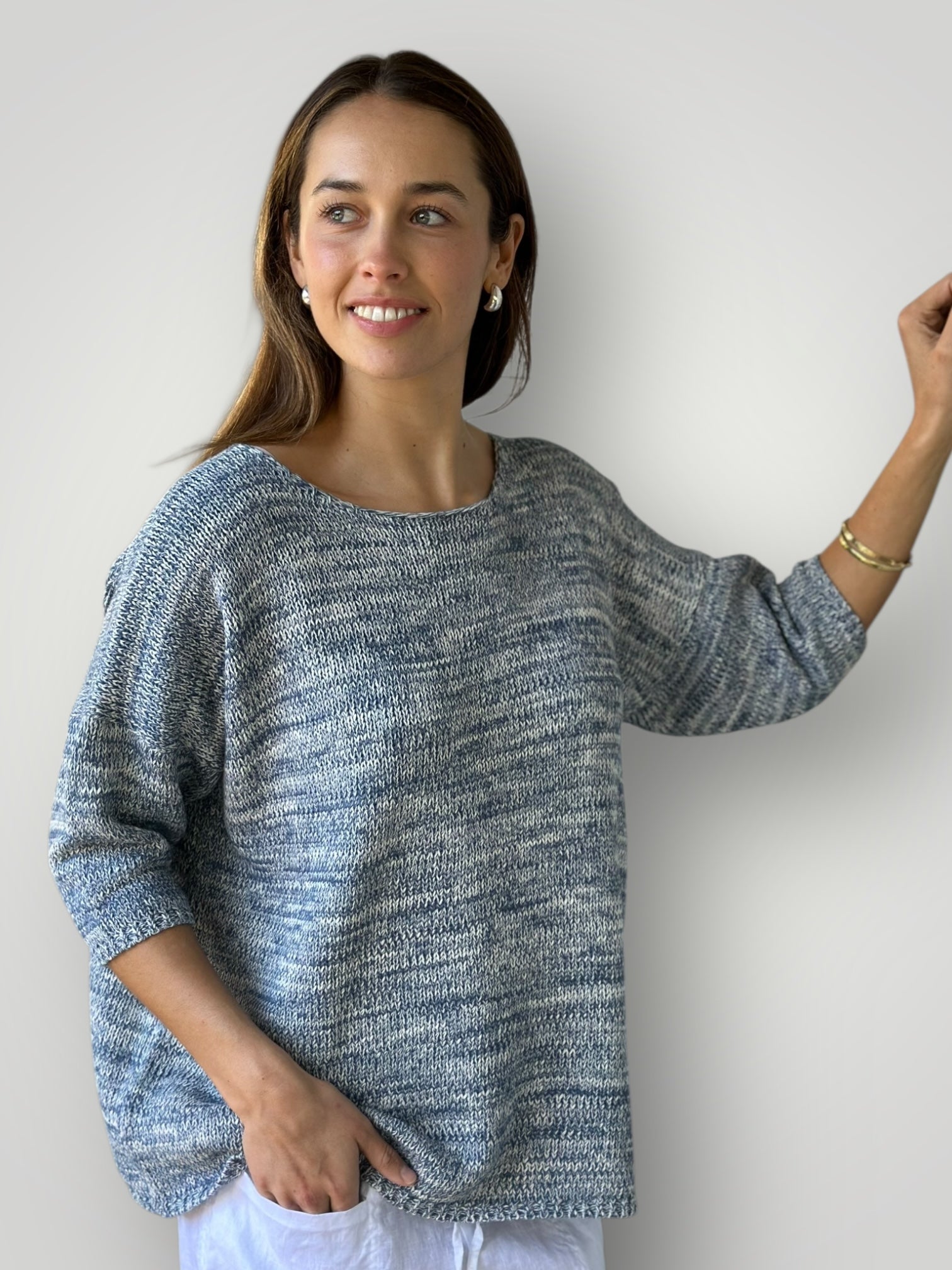avery knit top-denim mix