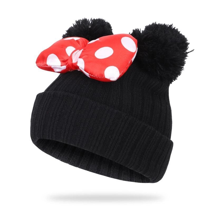 Children Unisex Basic Minimalist Polka Dots Bowknot Eaveless Wool Cap