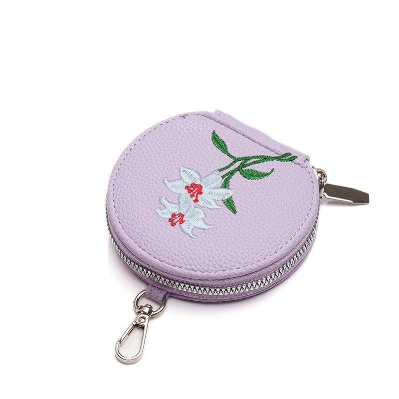 Women's Pu Leather Letter Flower Elegant Round Square Zipper Flip Cover Phone Wallets