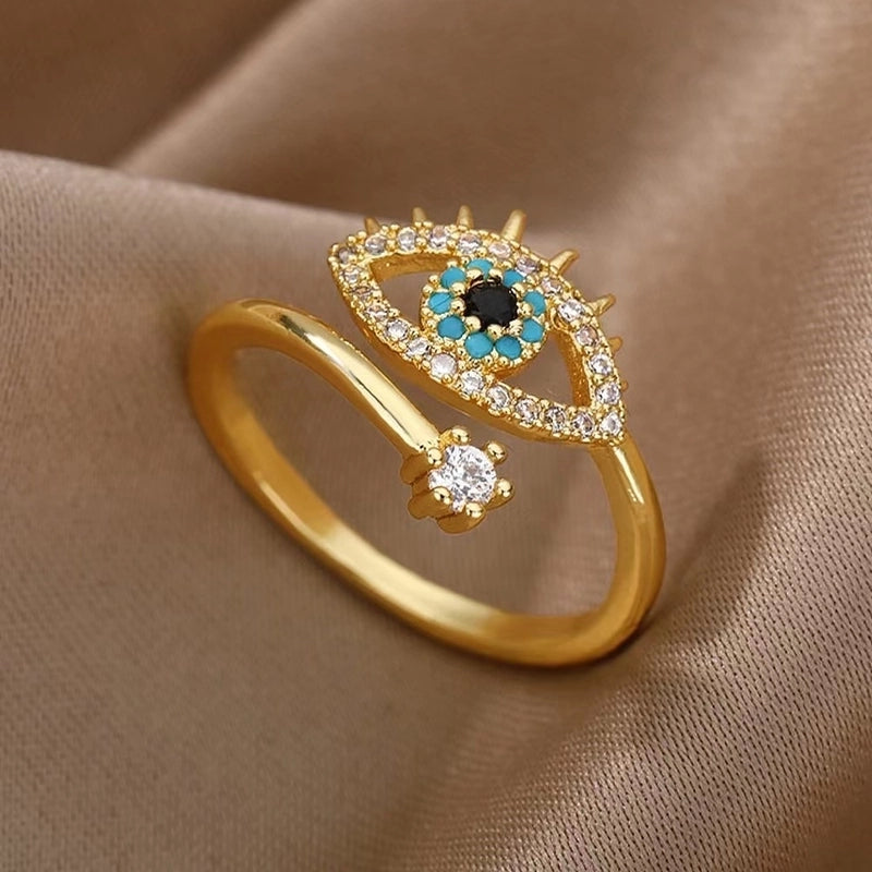 3 Pieces Classic Style Devil's Eye Stainless Steel Plating Gold Plated Open Rings