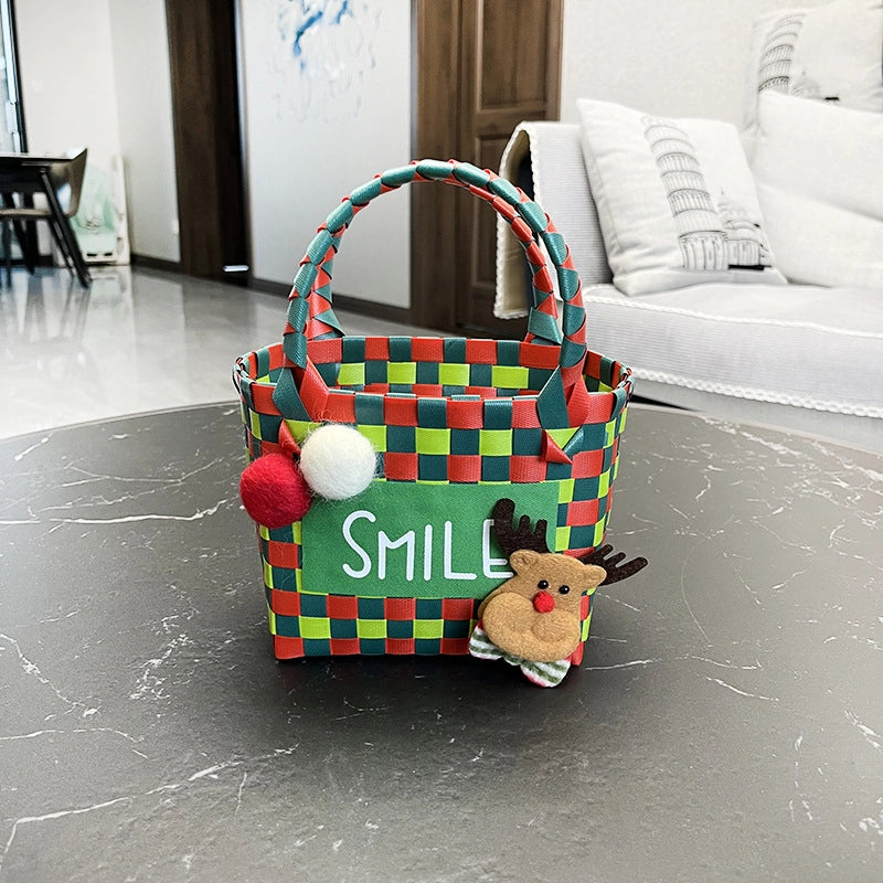 Women's PVC Color Block Plaid Vacation Weave Square Open Square Bag