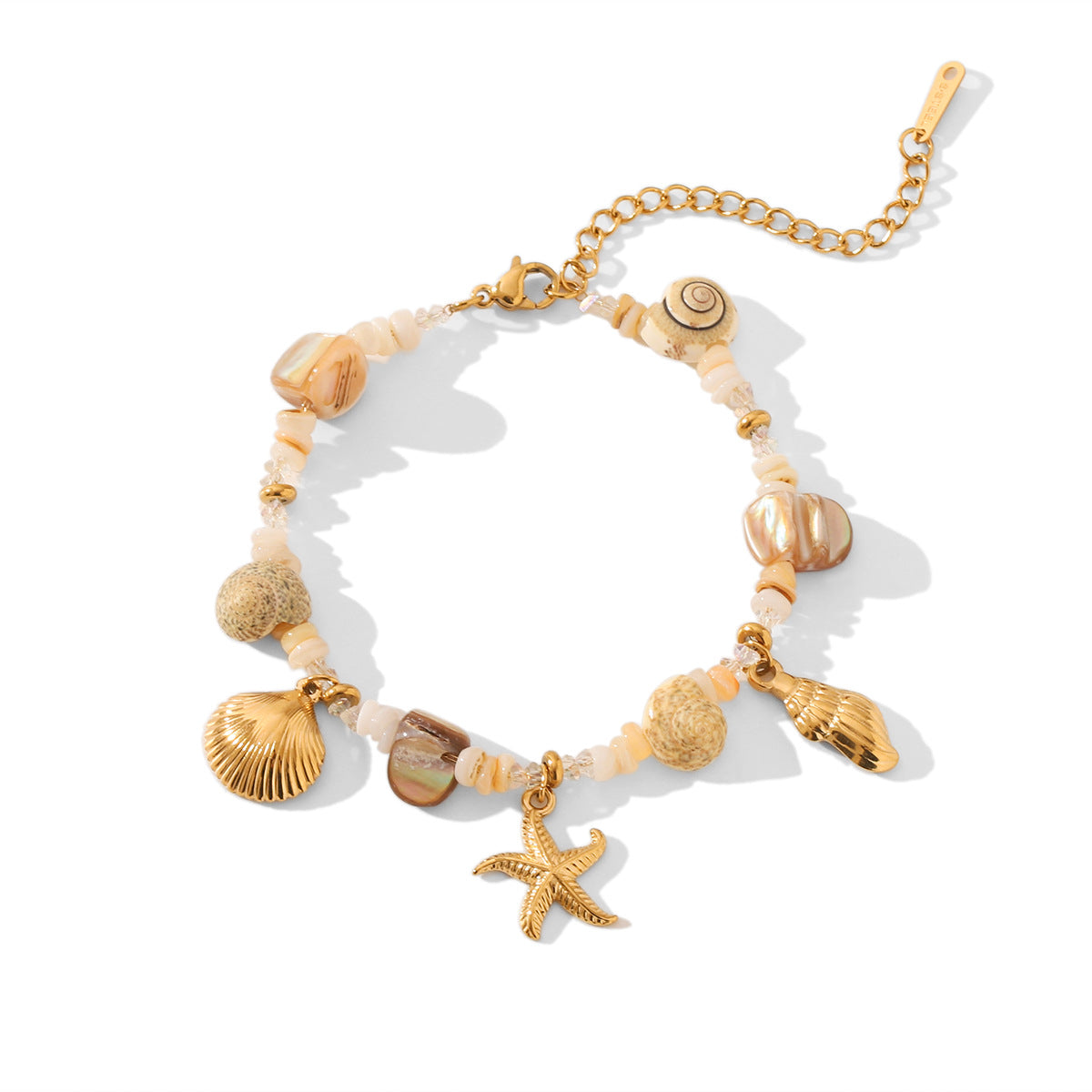 Stainless Steel Conch Starfish Shell Bracelet Female Niche Design Ocean Style Shell Beaded Hand Jewelry