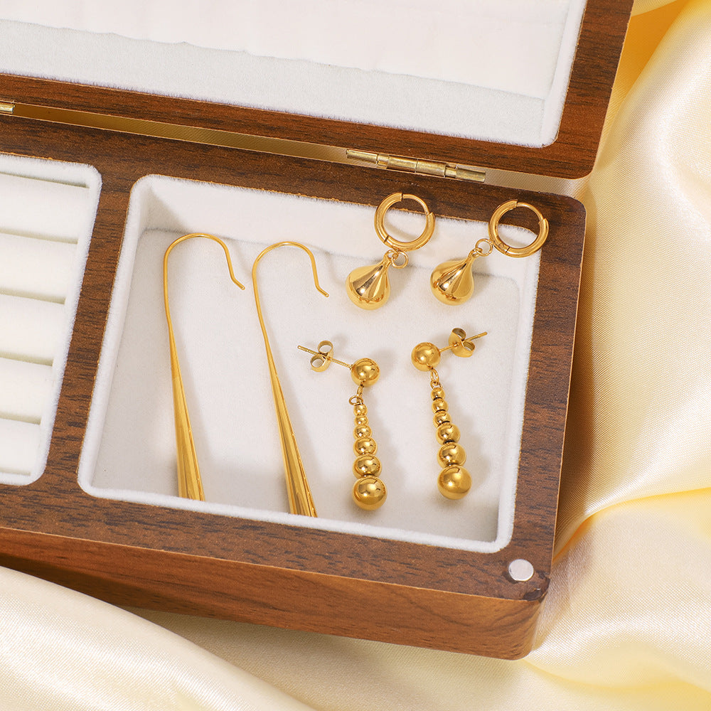 Simple Stainless Steel 18K Gold Plated Water Drop Earrings For Women Retro Personality Long
