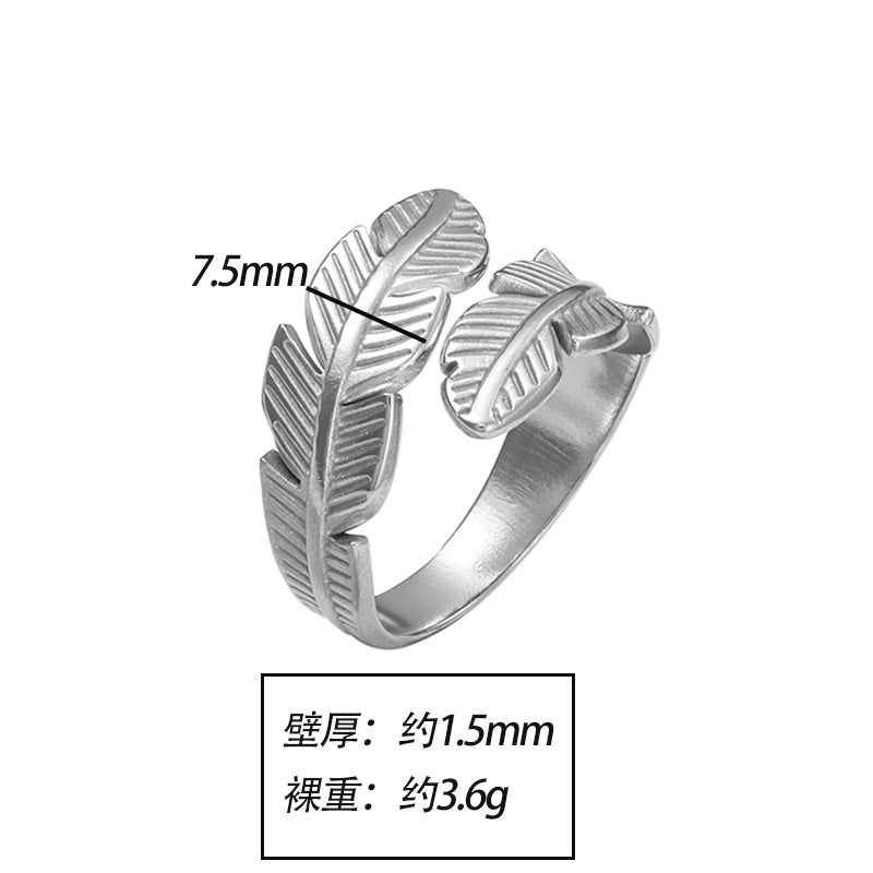 Elegant Leaves Flower Titanium Steel Open Rings