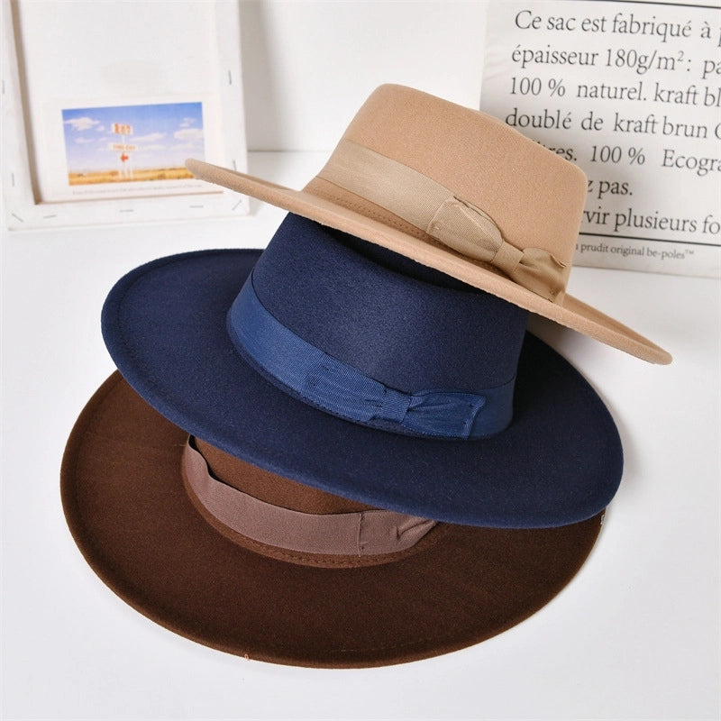 Street Photograph Wool Retro Jazz Hat Autumn And Winter Women's Big Brim Top Hat Felt Hat Performance Props
