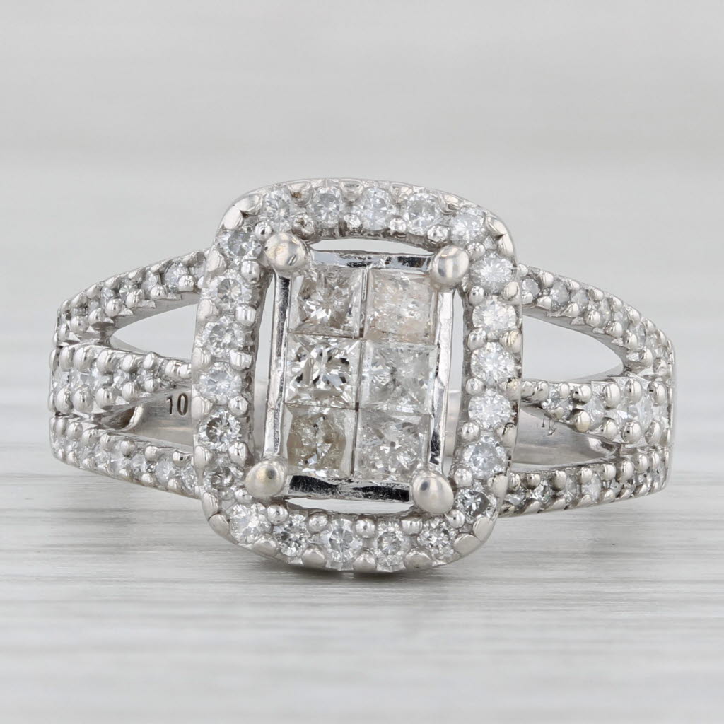 0.91ctw Princess Diamond Halo Engagement Ring 10k White Gold Size 7