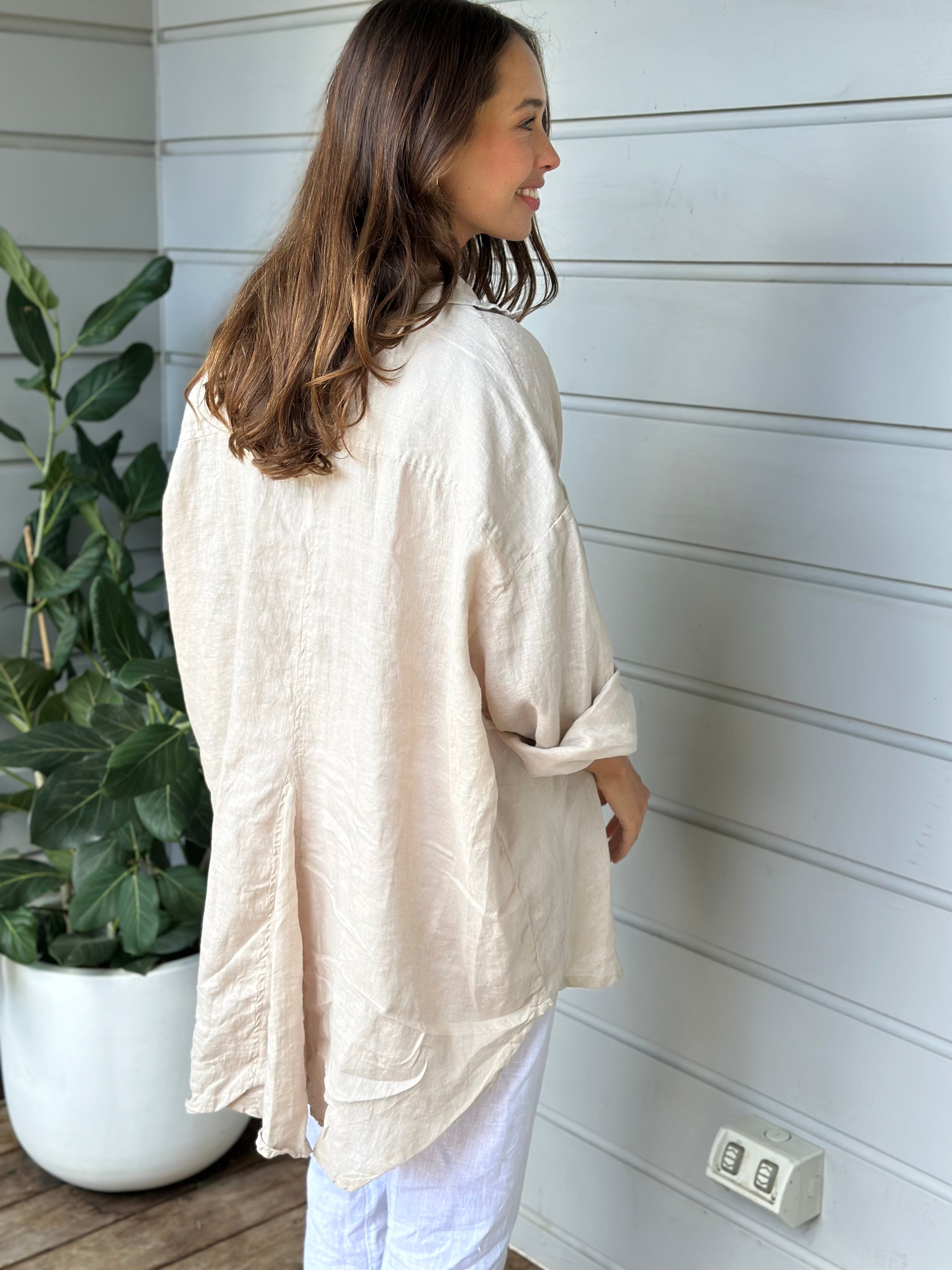 megan shirt - almond linen