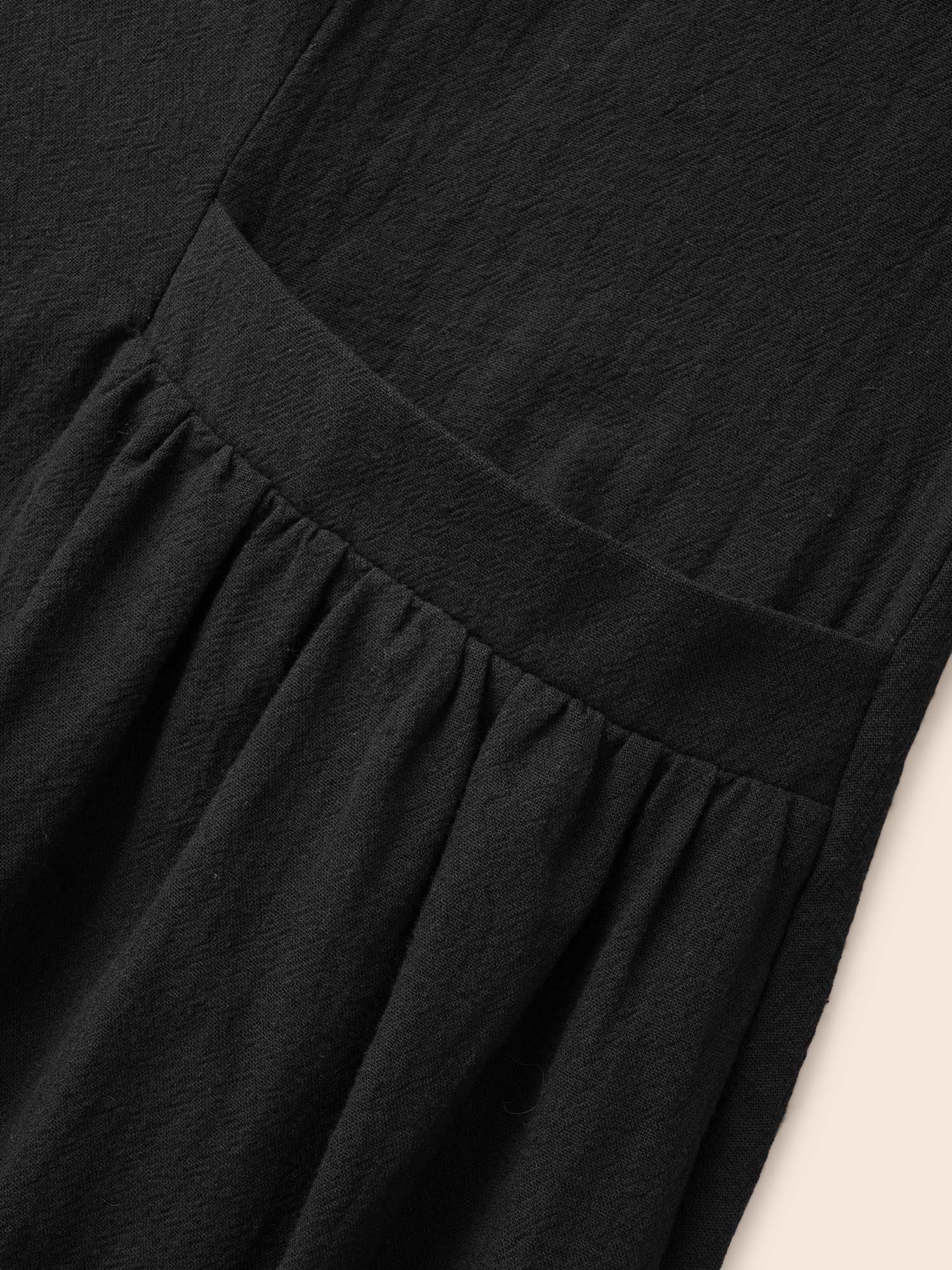 Solid Gathered Adjustable Straps Overall Dress