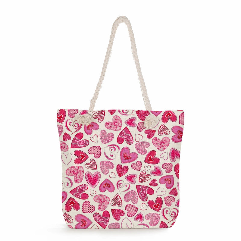 Women's Cotton And Linen Heart Shape Classic Style Square Zipper Tote Bag