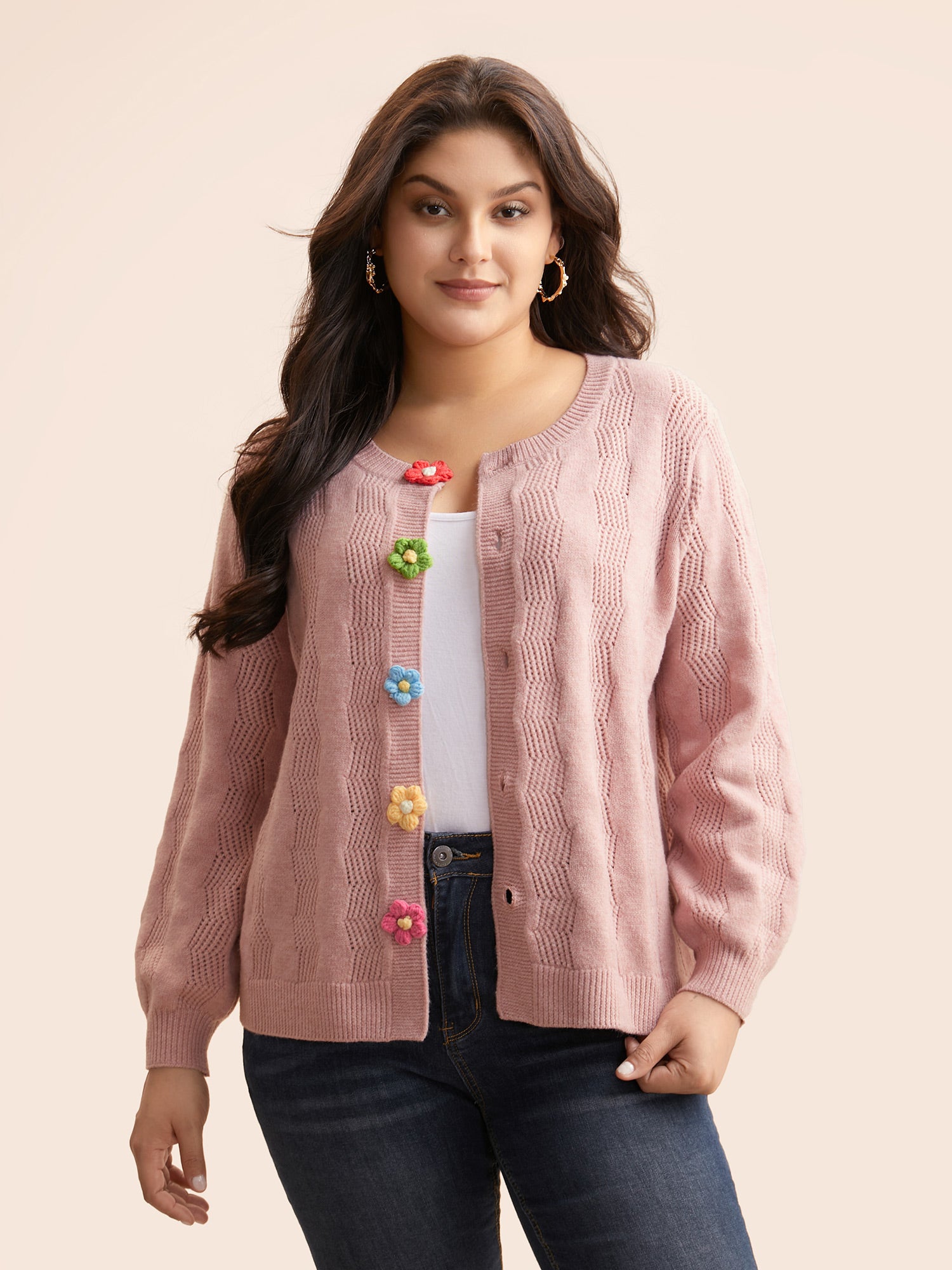 Supersoft Essentials Stereo Flower Design Textured Cardigan