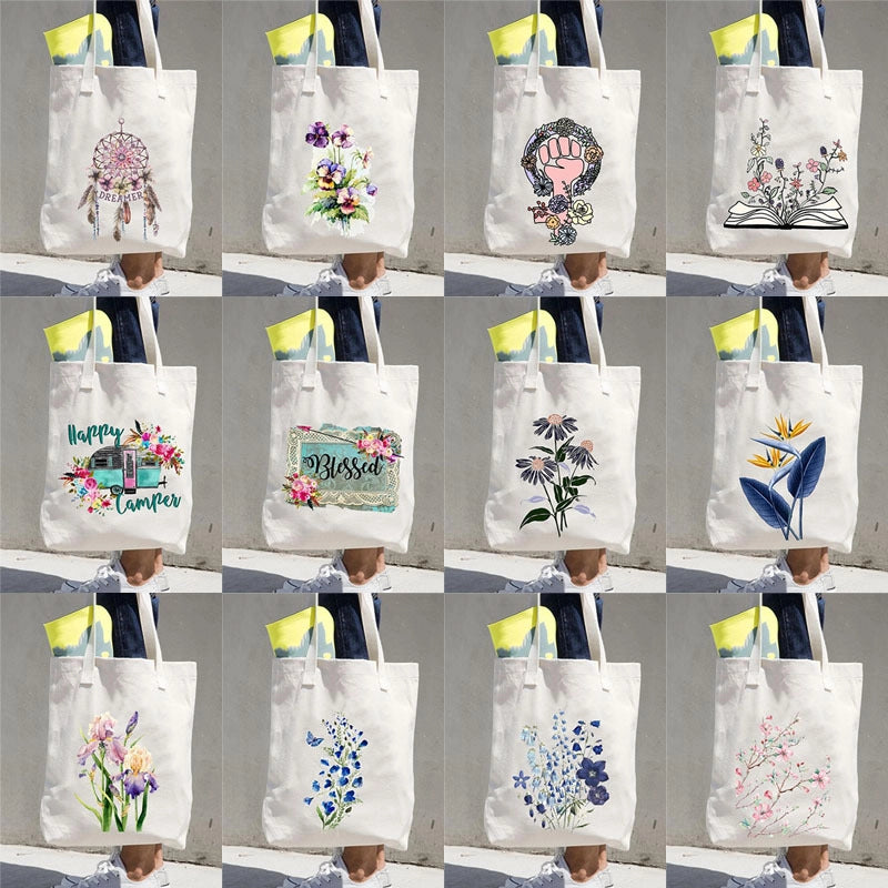 Women's Printed Shopping Bag Casual Shopping Handbag Women's Shoulder Bag Large Capacity New Artistic Fresh Women's Bag