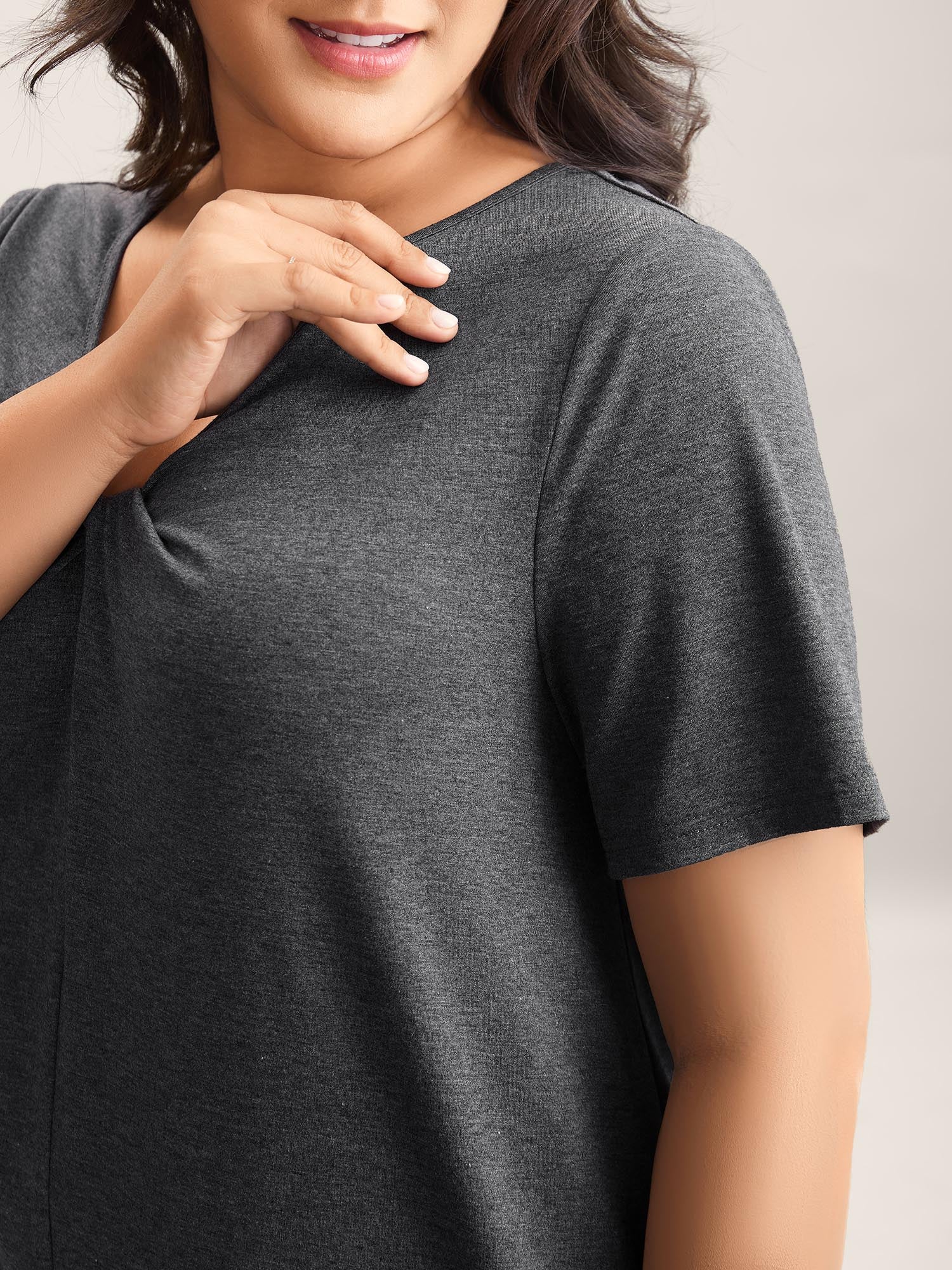 Supersoft Cinched Neck Plain T-Shirt