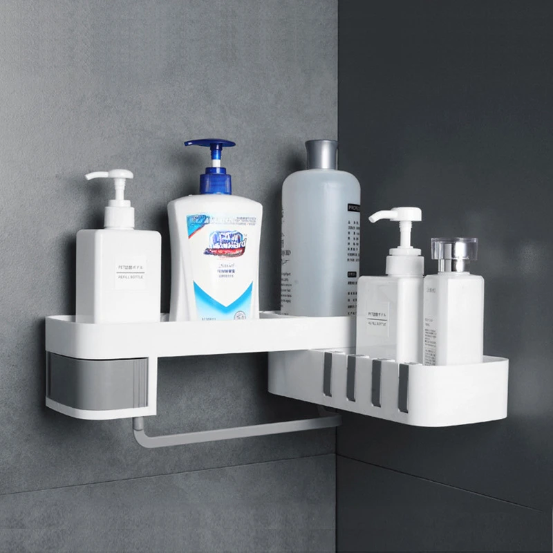 CORNER BATHROOM SHELF WALL-MOUNTED KITCHEN & COSMETIC STORAGE RACK