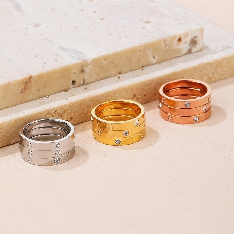 Classic Style Solid Color Titanium Steel Plating Inlay Artificial Gemstones Rings