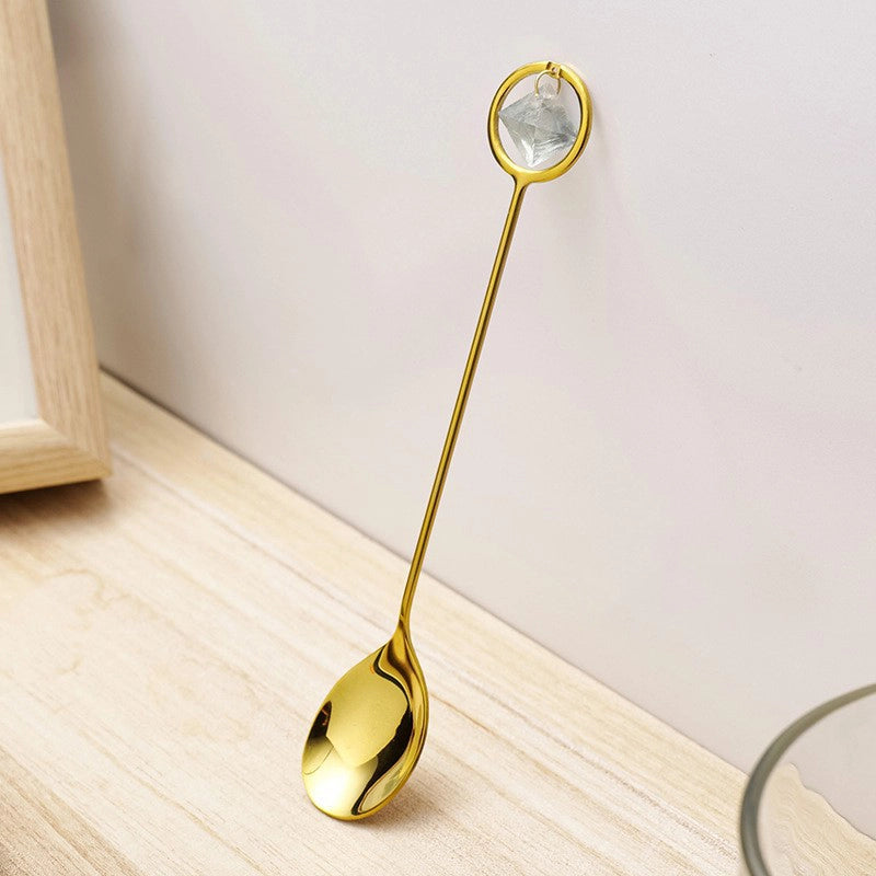 Natural Amethyst Flower Decor Copper Creative Long Handle Spoon