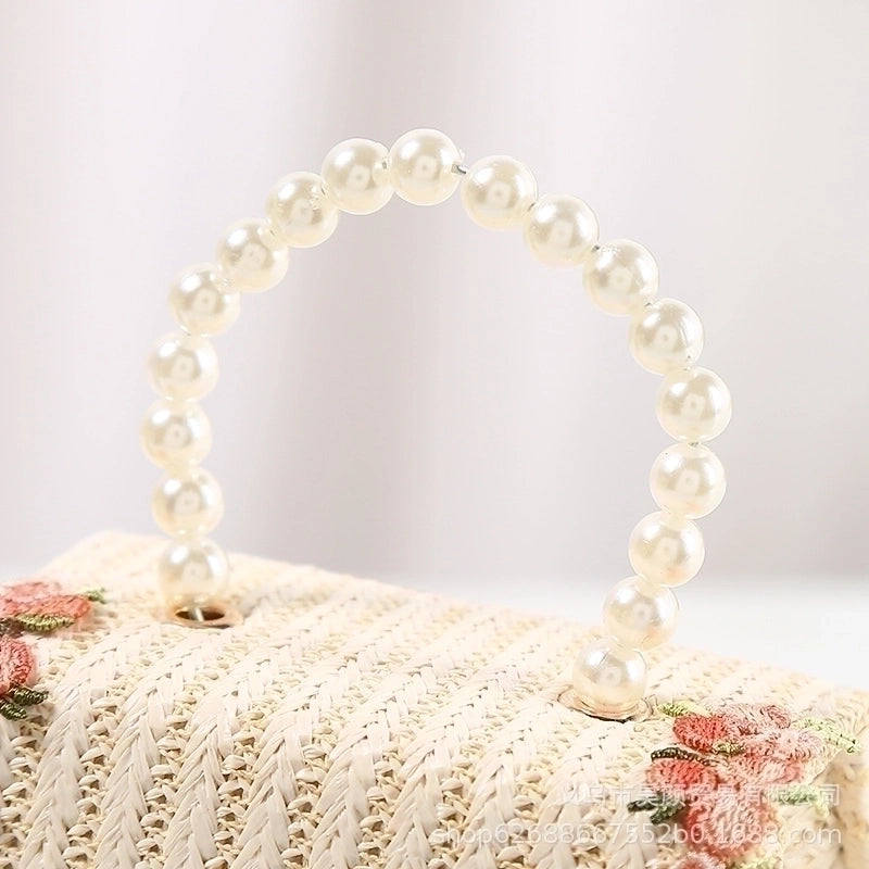Women's Small Straw Flower Cute Square Flip Cover Handbag