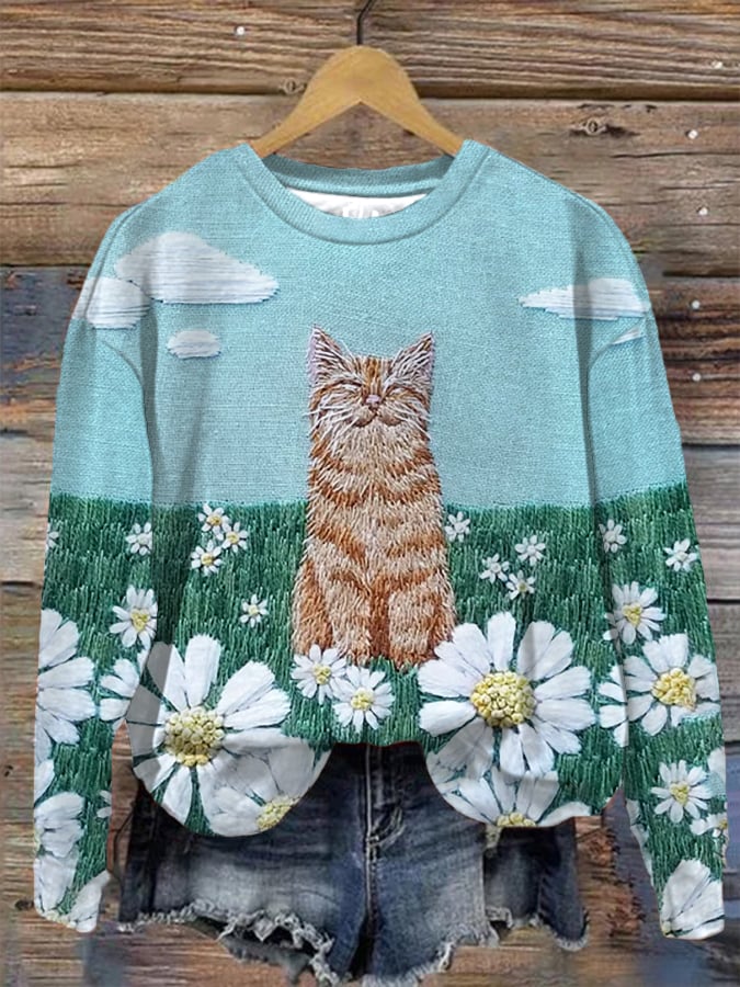 Women's Cute Cat Heart Print Sweatshirt