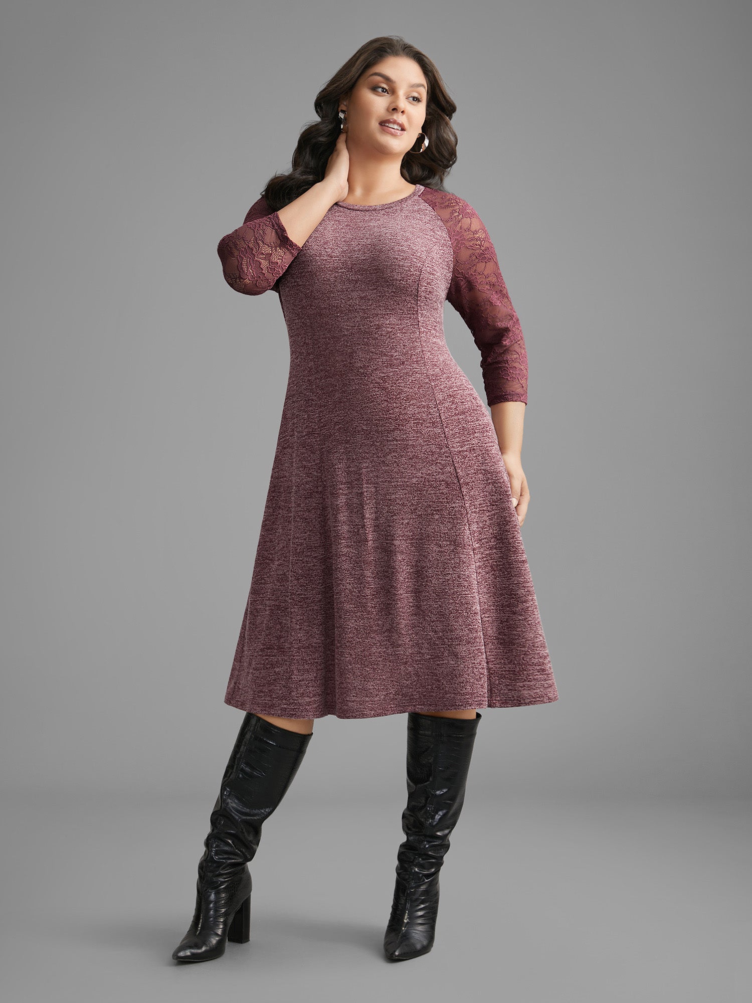 Heather Lace Patchwork Mesh Midi Dress