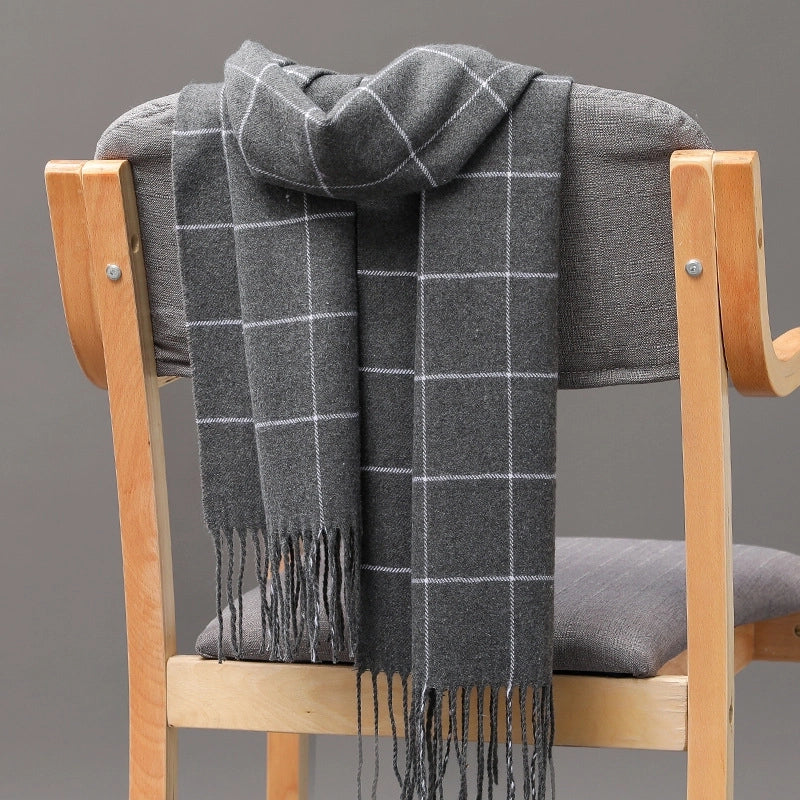 Autumn And Winter Men's Plaid Scarf British Plaid Cashmere Tassel Couple Parent-child Men's Scarf