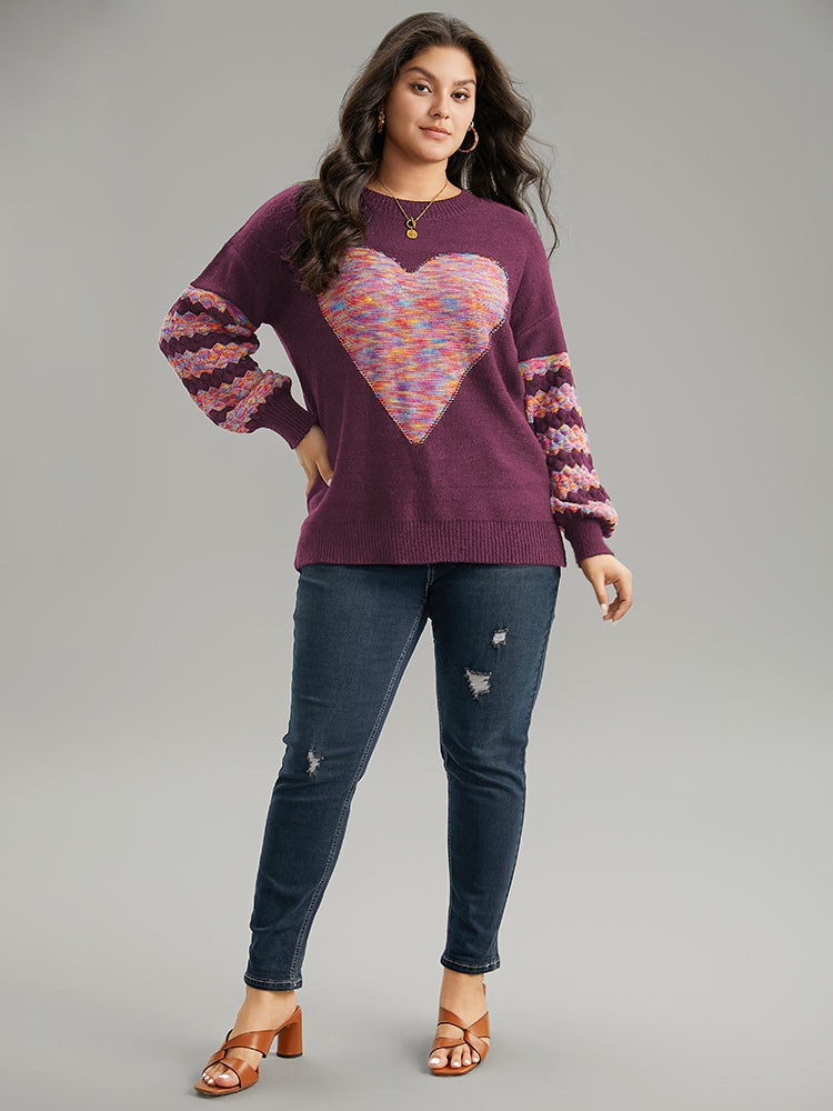 Heart Heather Patchwork Crew Neck Pullover