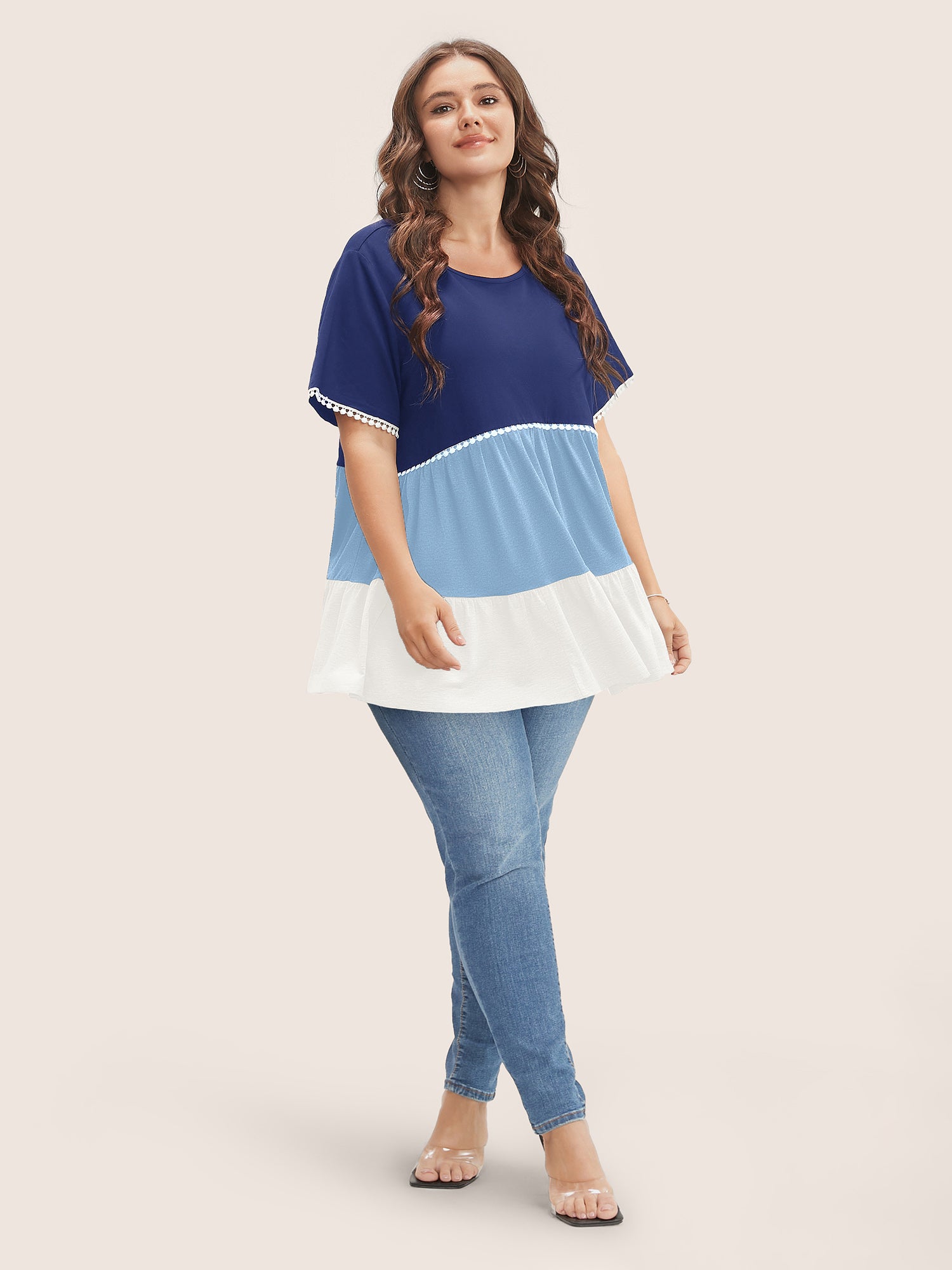 Colorblock Contrast Ruffle Tiered T-shirt