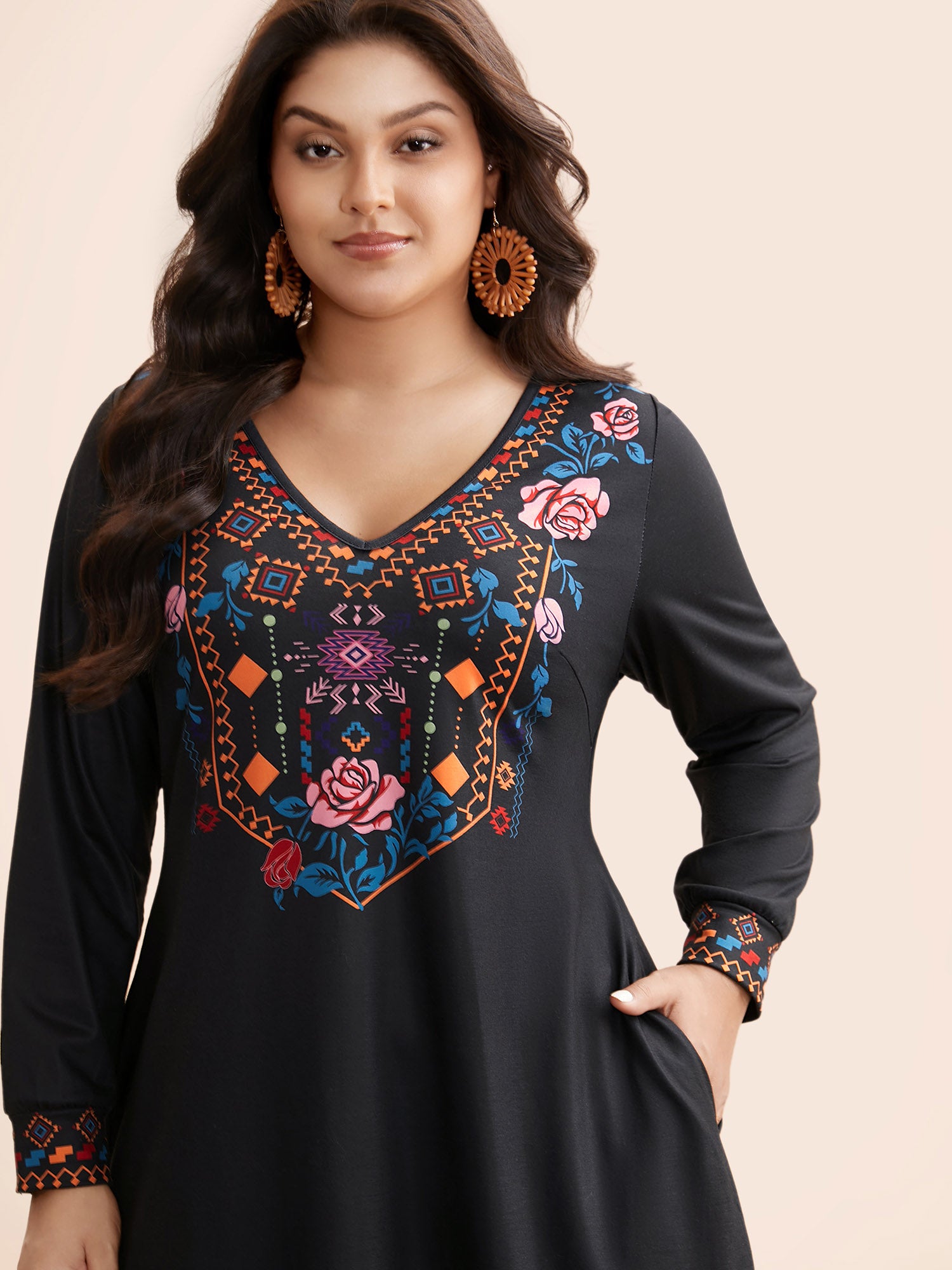 Bandana Print V Neck Midi Dress