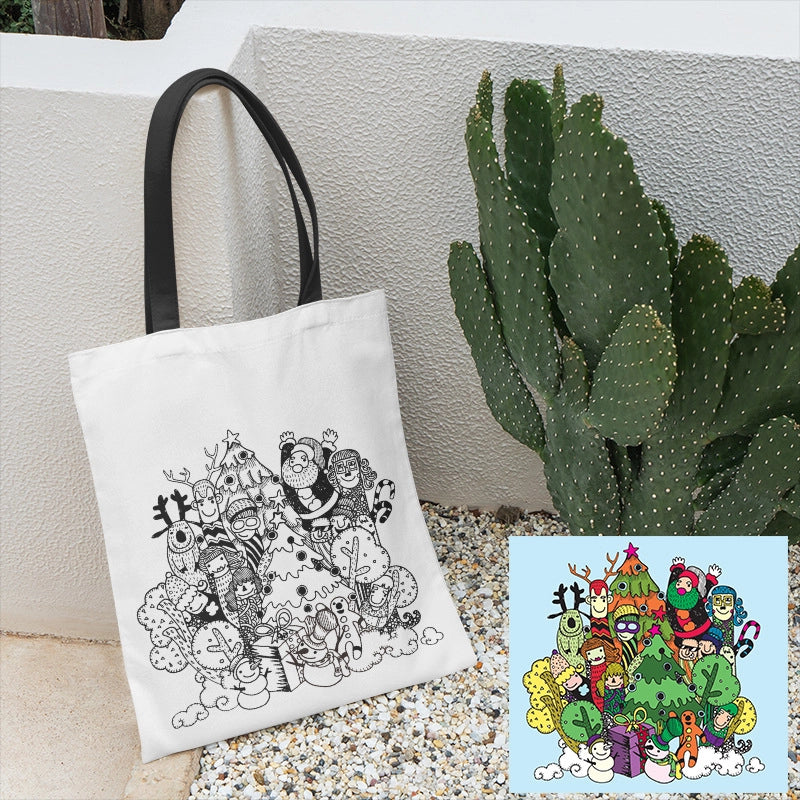 Women's Canvas Printing Butterfly Streetwear Square Open Canvas Bag