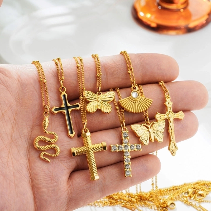 Retro Cross 203 Stainless Steel Plating Pendant Necklace