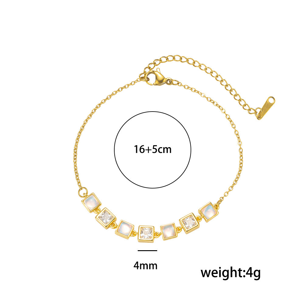 Fashion Square Cat'S Eye Zircon Bracelet Summer High-End Bracelet Niche Hand Jewelry For Women