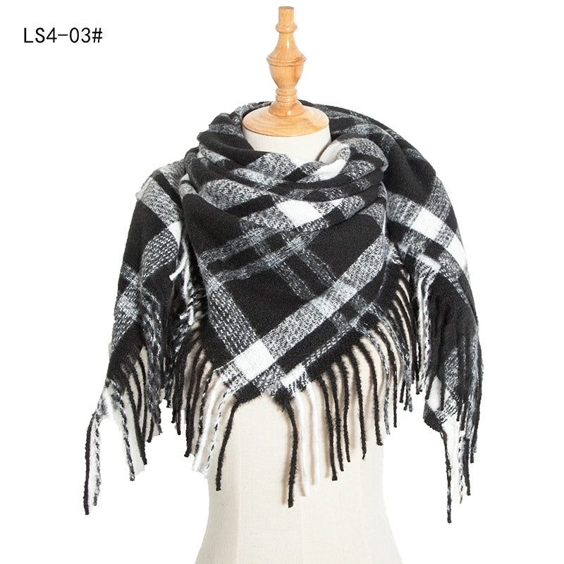 New Circle Yarn Stripe Plaid Polyester Long Tassel Bristle Square Scarf Female Men's Scarf Shawl