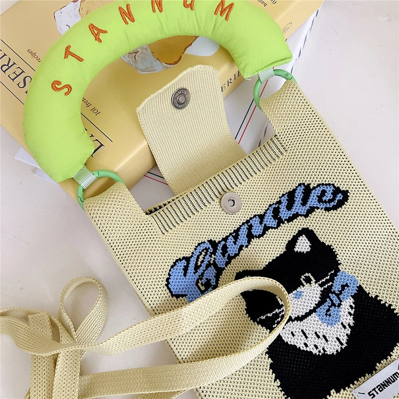 Women's Small Polyester Letter Cat Bow Knot Elegant Bucket Buckle Crossbody Bag