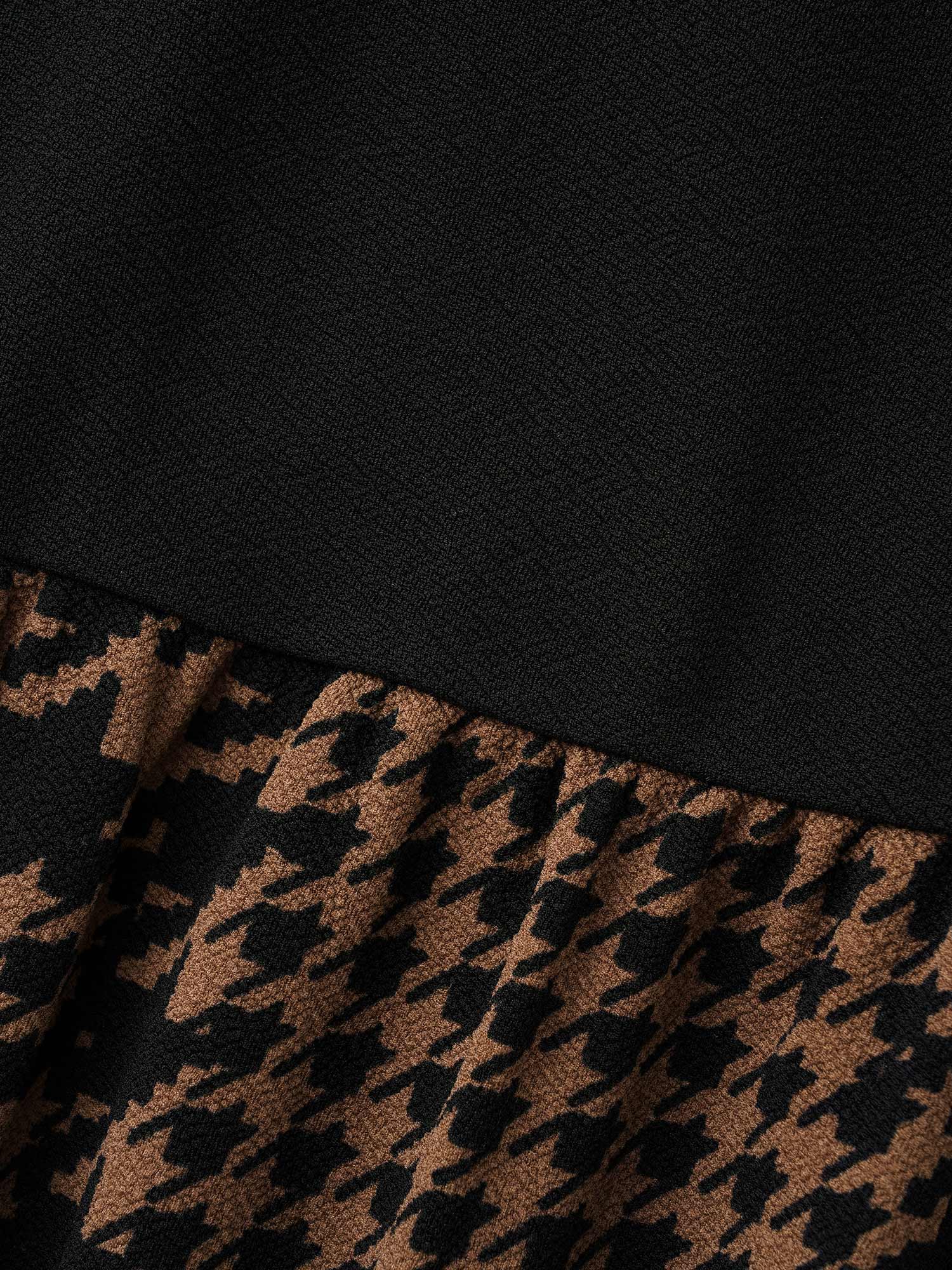 Houndstooth Patchwork Cut Out Midi Dress