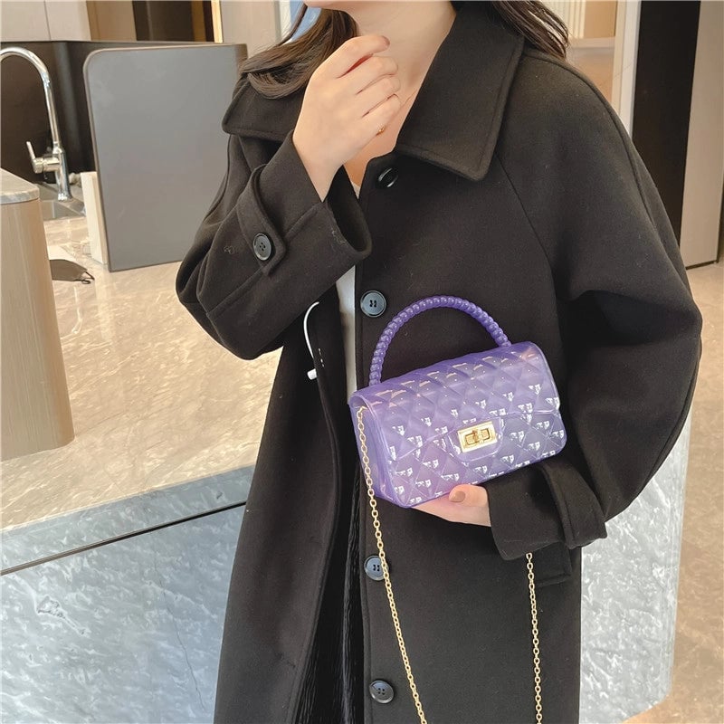 Women's Small All Seasons Pvc Solid Color Fashion Square Lock Clasp Square Bag