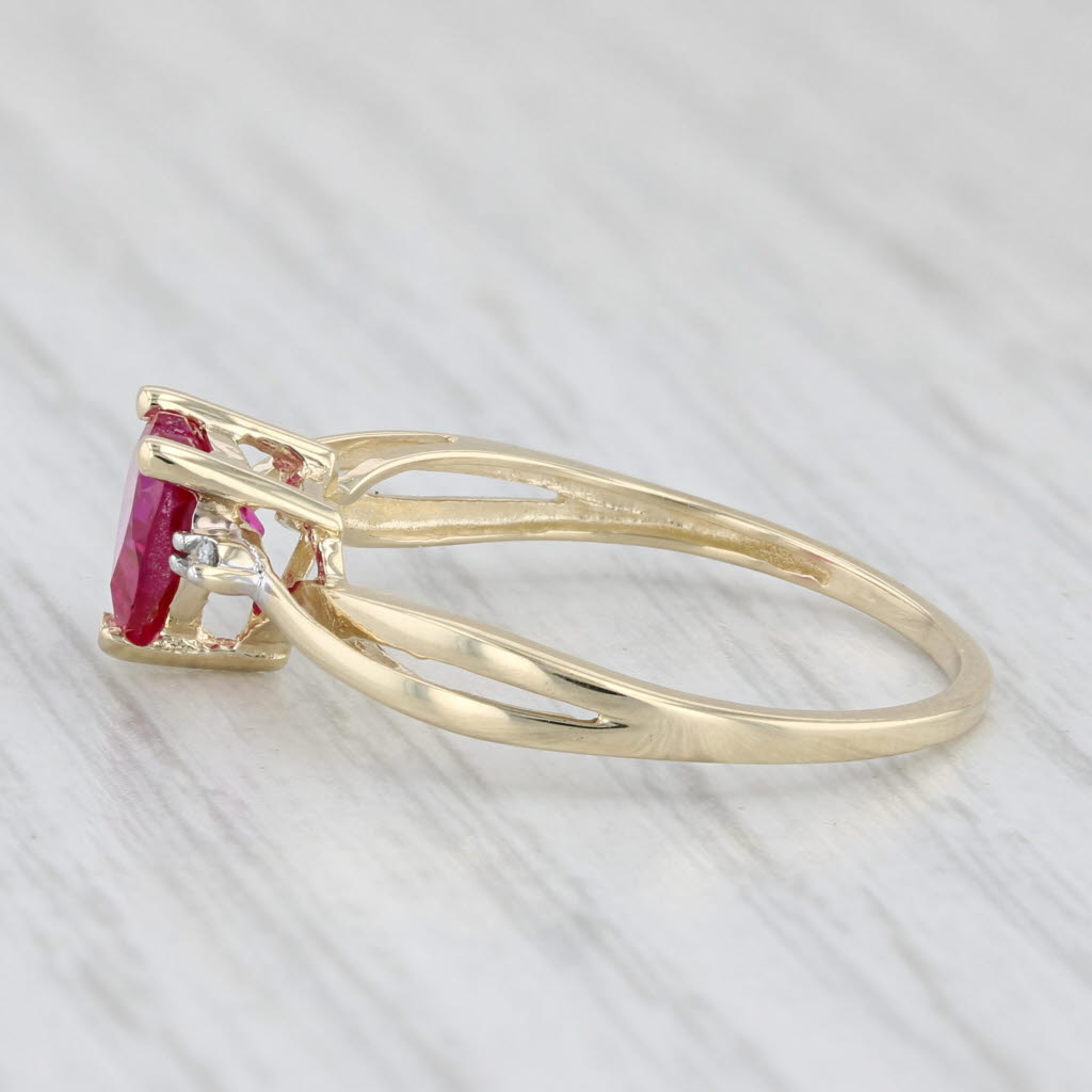 Lab Created Ruby Heart Diamond Ring 10k Yellow Gold Size 7.25
