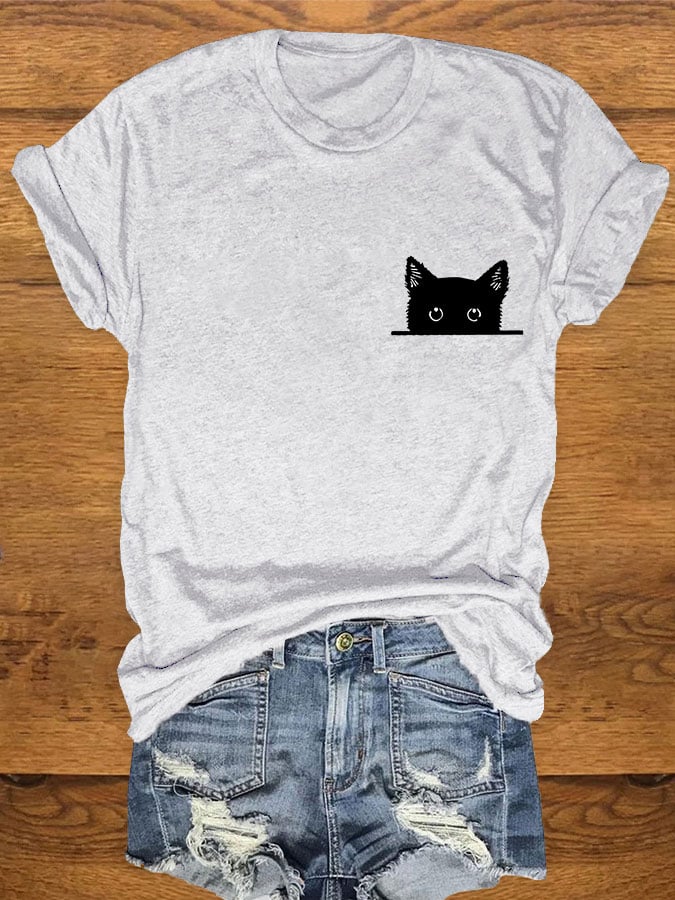 Women's Black Cat Print T-Shirt